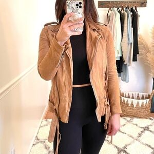Sara Berman Tan Suede Moto Biker Jacket XS